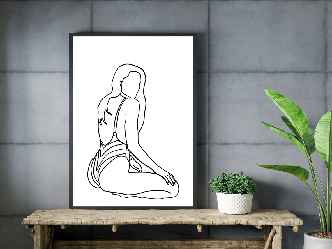 Woman Body Line Art Seated Back Figure Elegant Minimalist Print - Image 3