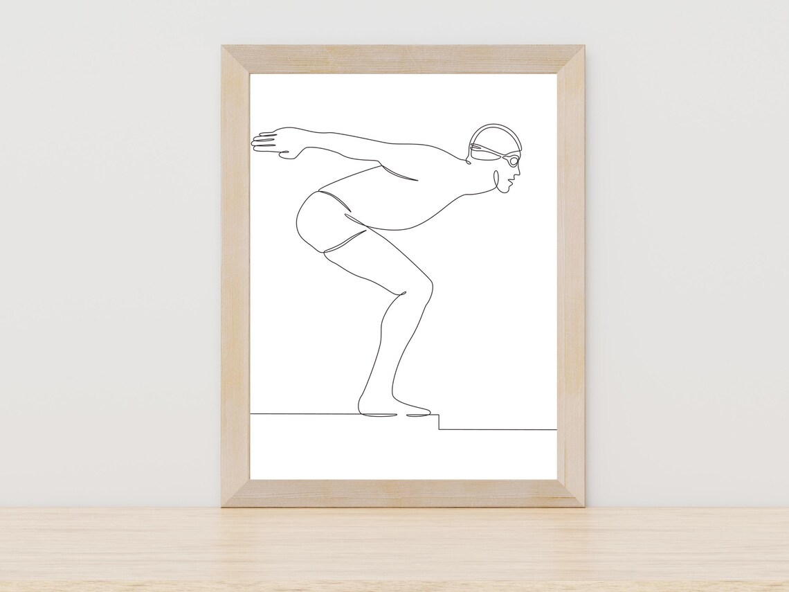 Swimmer Starting Block Dive Pose Continuous Line Sports Poster