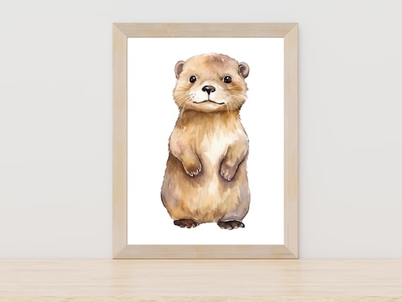 Otter Painting Watercolor Art Wildlife Decor Animal Wall Art Nature Inspired Art Otter Lover Hand Painted Print Cute Animal Artwork