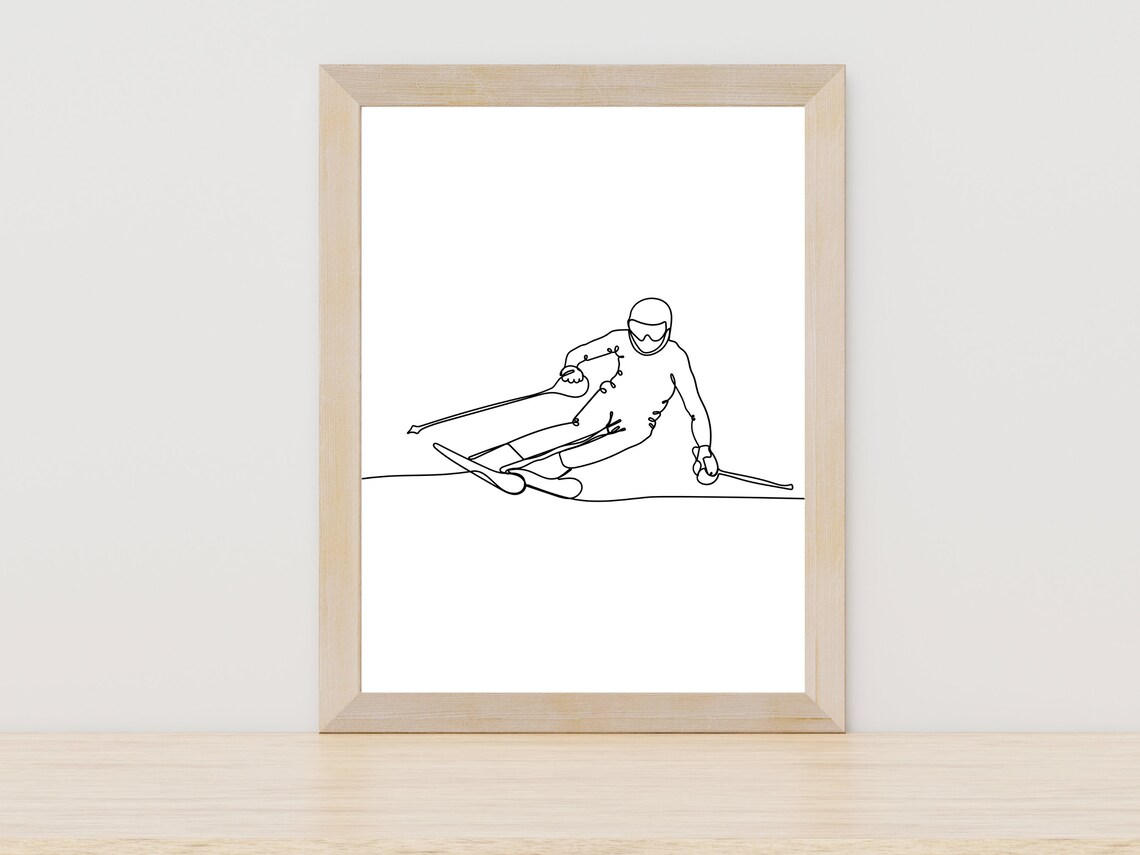 Downhill Skier Carving Turn Continuous Line Art Winter Sports Poster