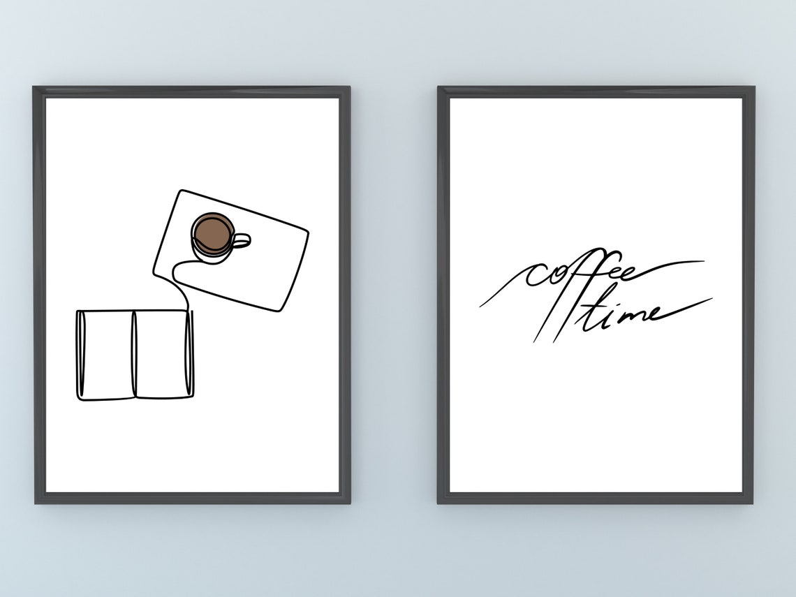 Coffee Time Duo Book and Coffee Line Art Kitchen Decor Wall Art - Image 4