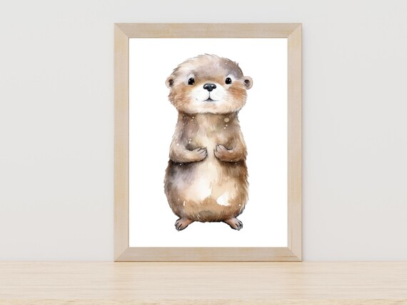 Cute Watercolor Baby Otter Nursery Animal Minimalist Art Print