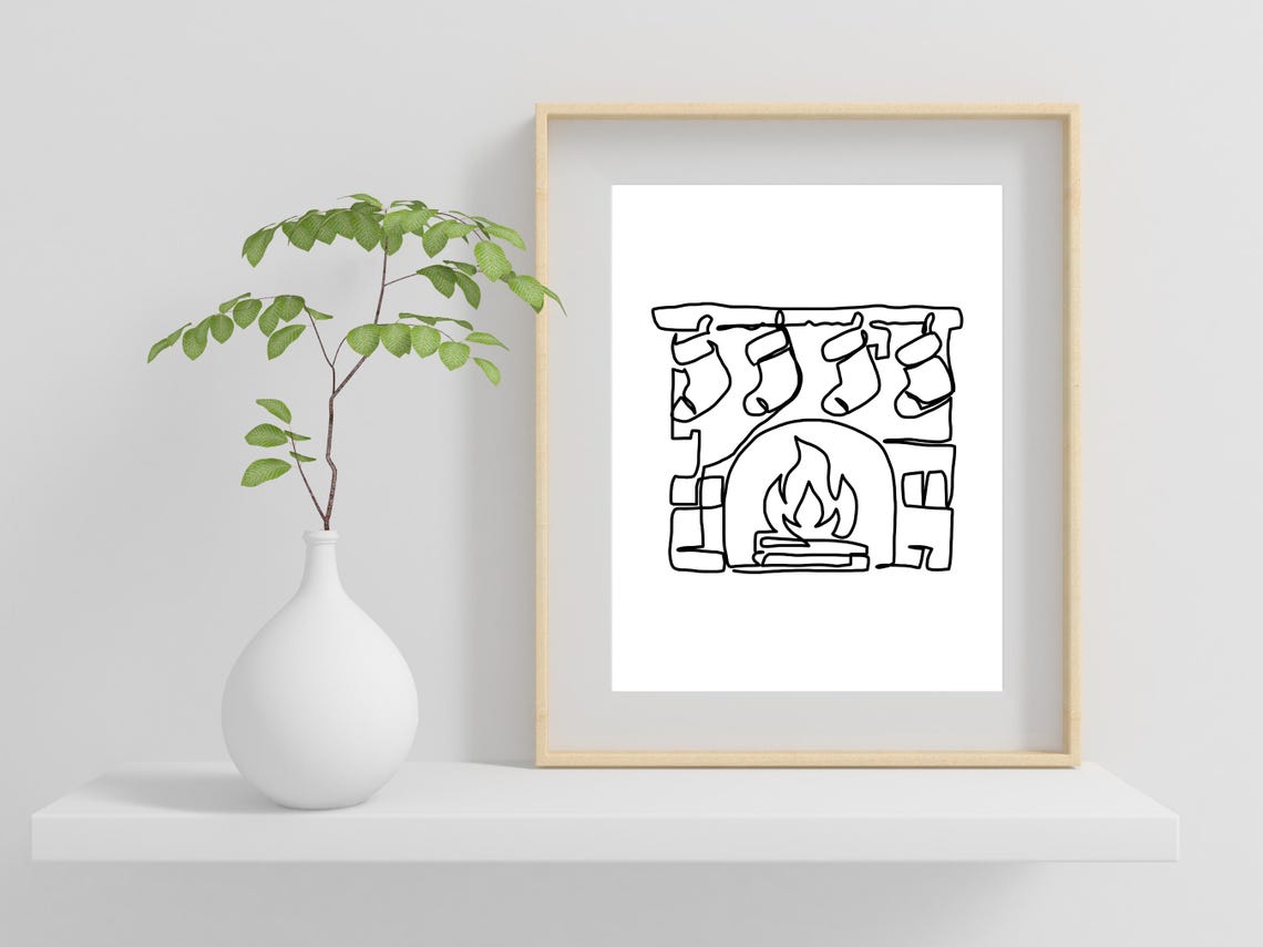 Minimalist Christmas Fireplace Stockings Line Art Holiday Wall Art - Image 2