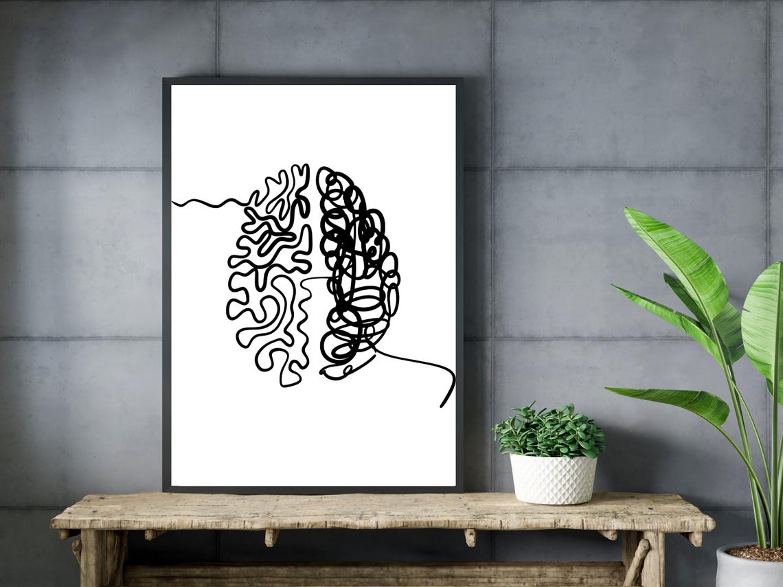 Human Brain Two Hemispheres Line Art Science Anatomy Office Poster - Image 3
