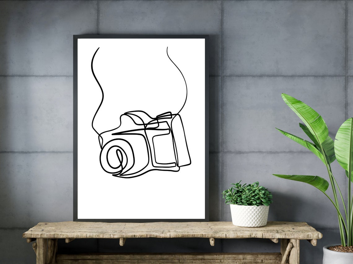 Camera Hanging on Neck Strap Line Drawing Bold Minimalist Poster - Image 3