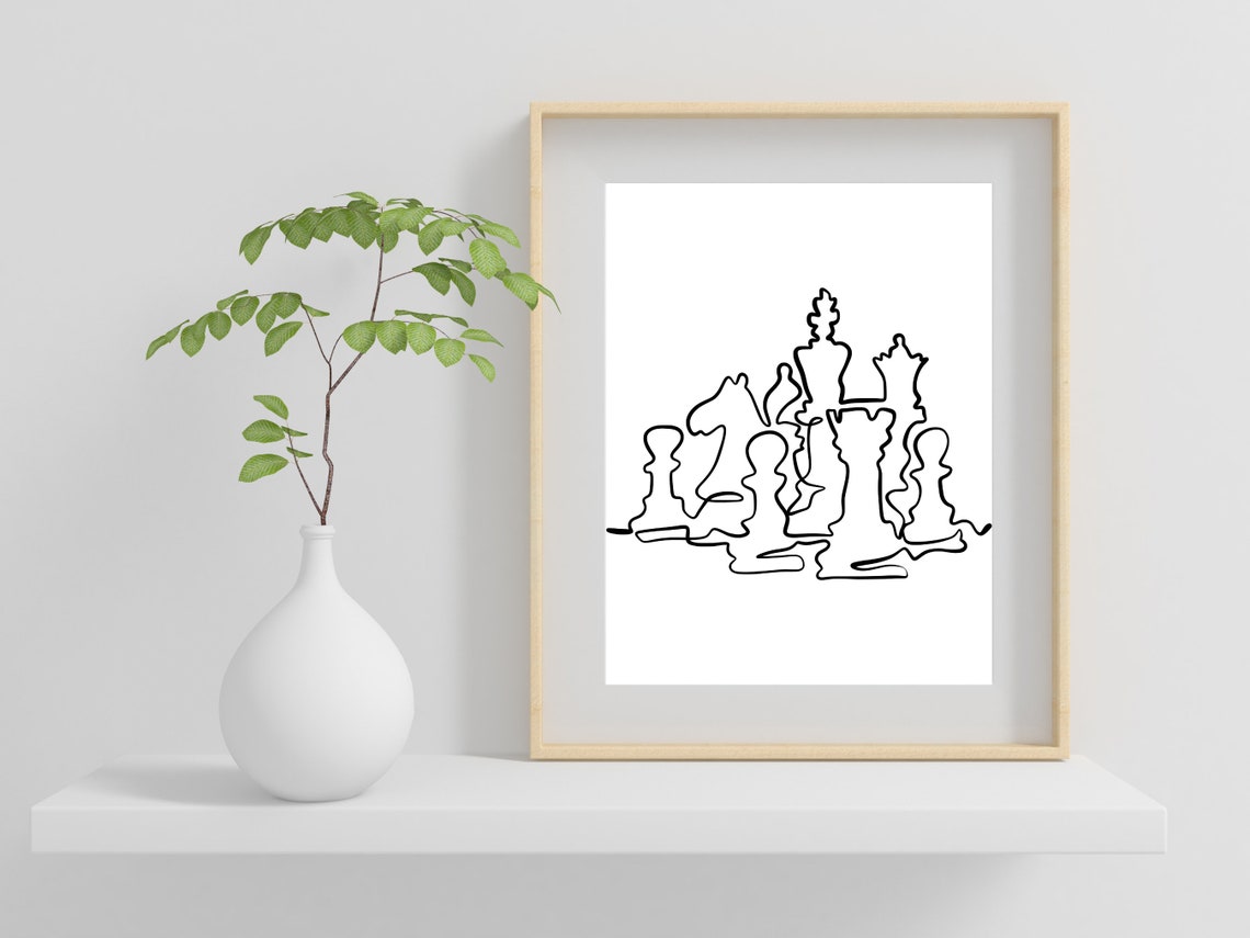 Chess Pieces Continuous Line Drawing King Strategy Game Poster - Image 2