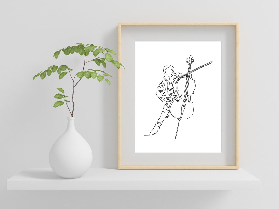 Cellist Playing Cello One Line Drawing Minimalist Orchestra Art Poster - Image 2