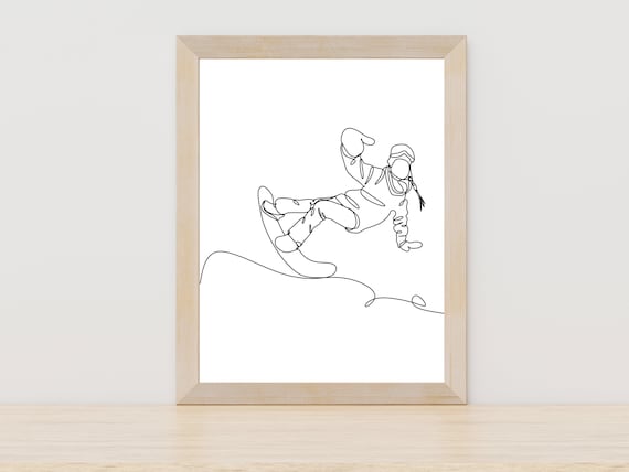 Dynamic Snowboarder Mid Air Jump Minimalist Single Line Art Poster