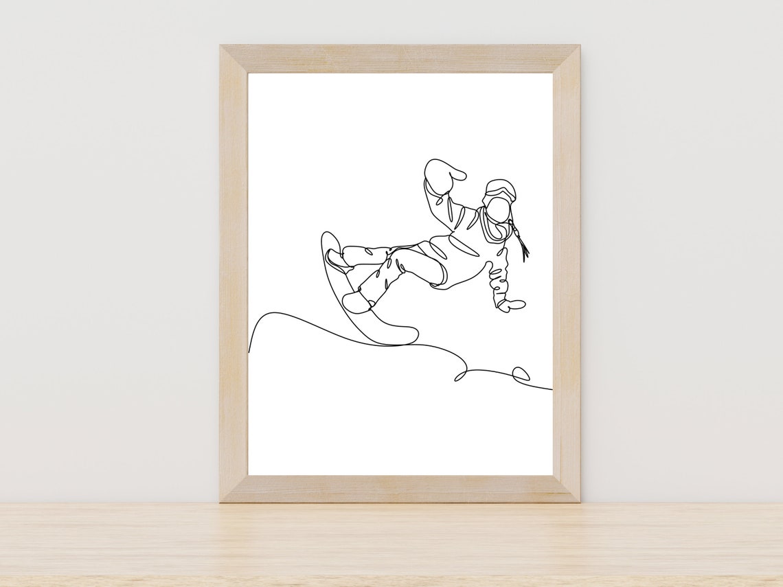 Dynamic Snowboarder Mid Air Jump Minimalist Single Line Art Poster