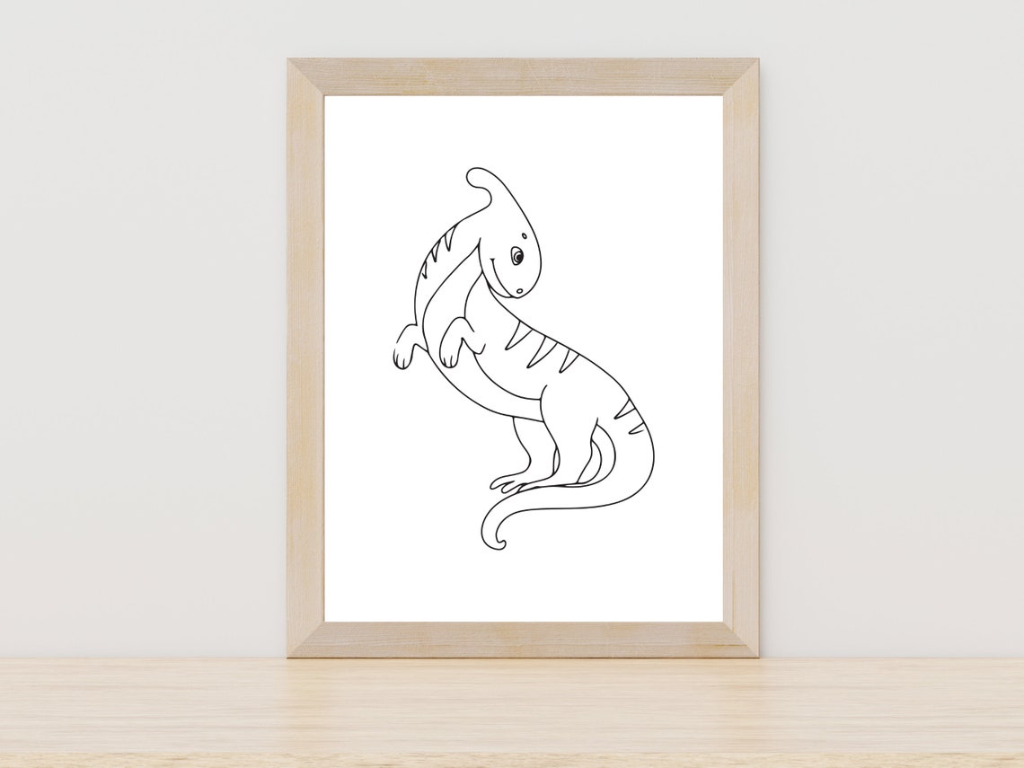 Cute Parasaurolophus Dinosaur Sketch Kids Bedroom Dino Decor Poster