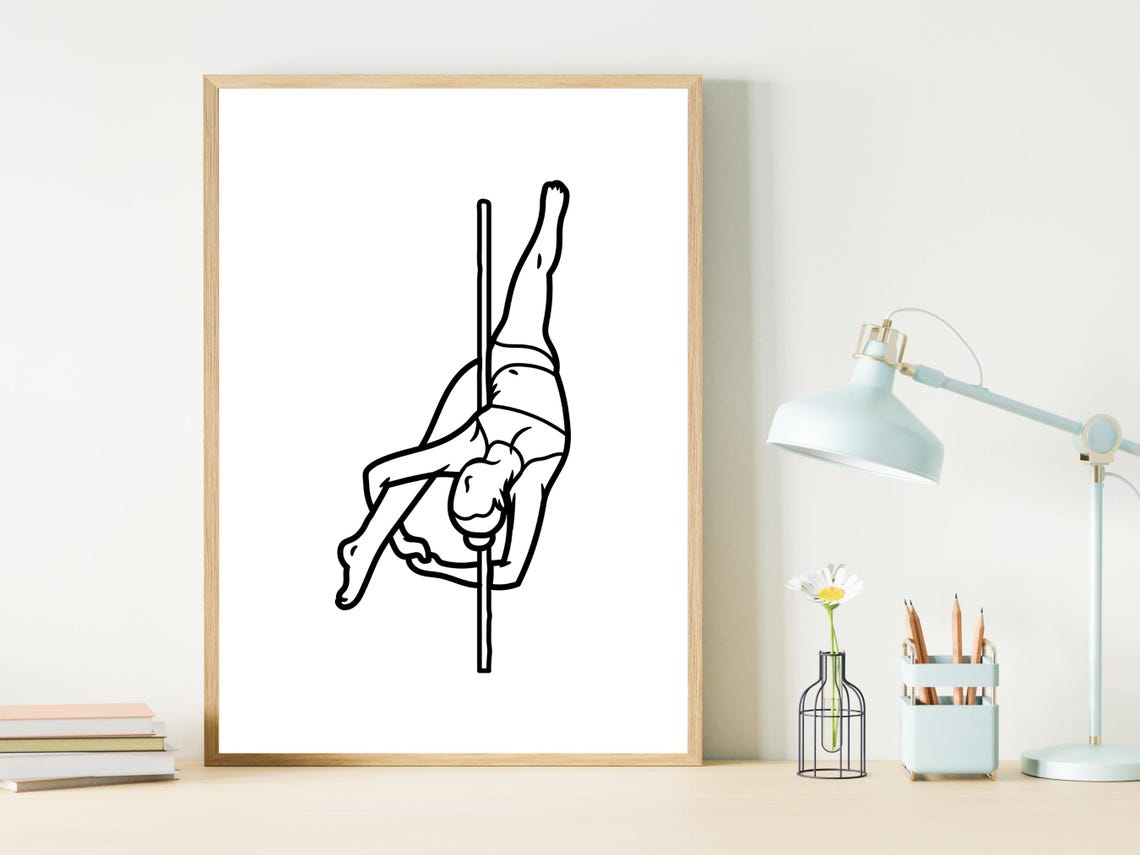 Female Pole Dancer Inverted Pose Line Art Fitness Studio Decor Poster - Image 2