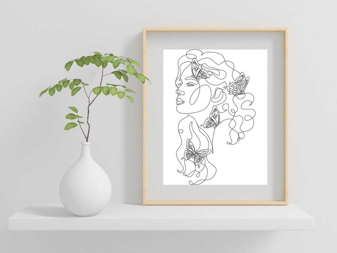 Woman Profile Butterflies Line Art Minimalist Female Face Poster - Image 2