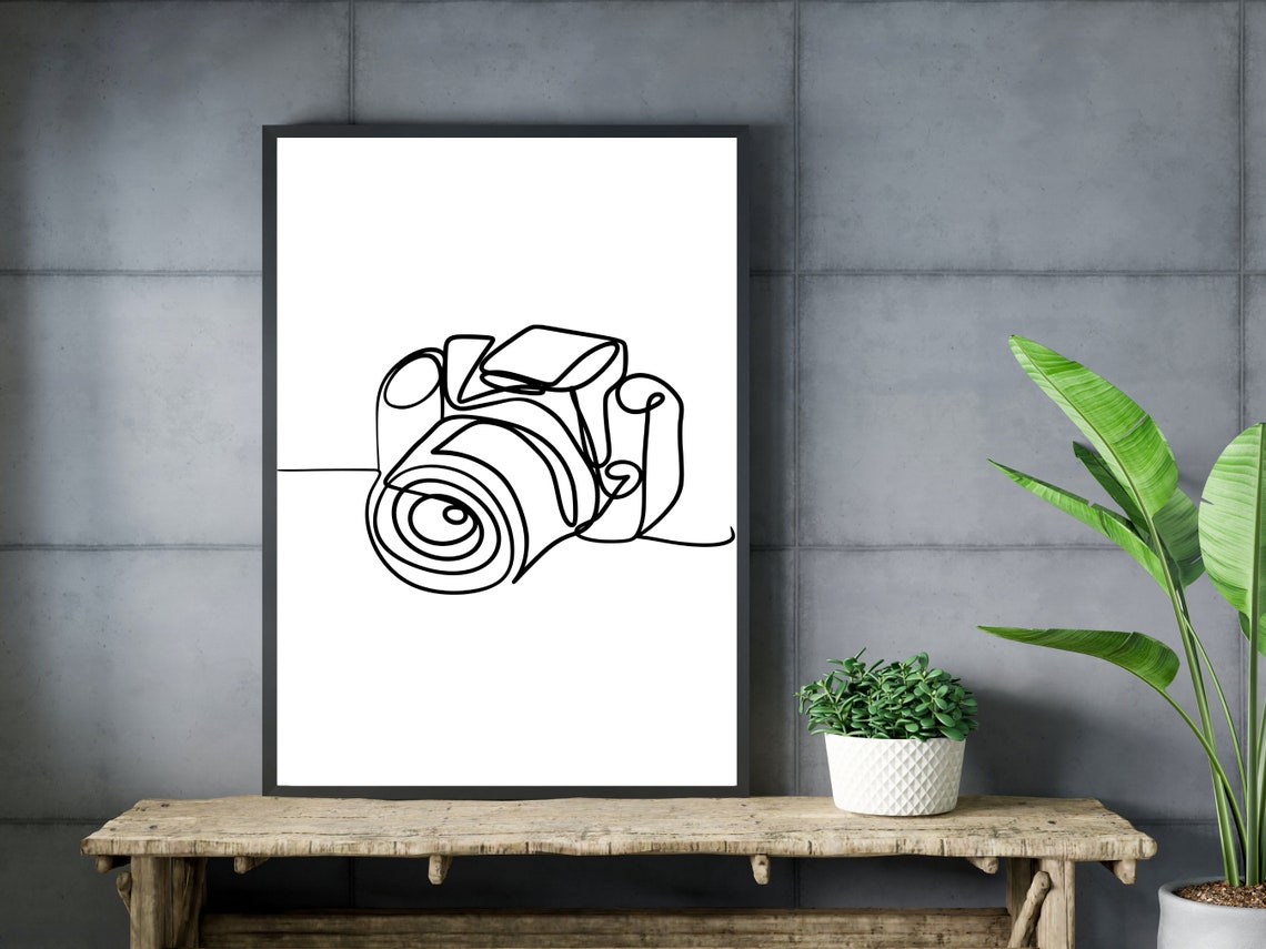 DSLR Camera Front View Continuous Line Drawing Studio Poster - Image 3