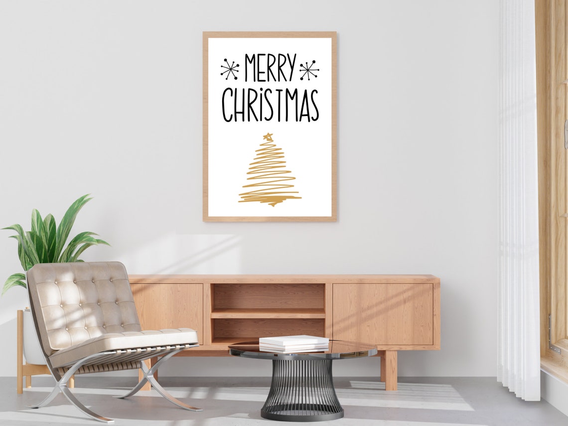 Merry Christmas Hand Lettered Gold Tree Festive Holiday Decor Print - Image 4
