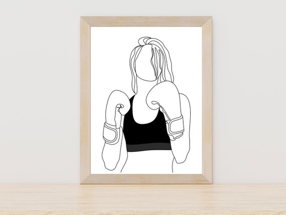 Woman Boxing Line Art Female Boxer Woman Boxer Athlete Prints Boxing Lover Gift Boxing Lover Art Extreme Sport Hobby Wall Art
