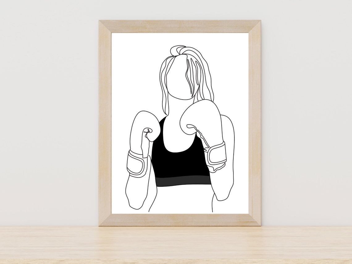 Female Boxer With Gloves Line Art Strong Woman Gym Decor Poster
