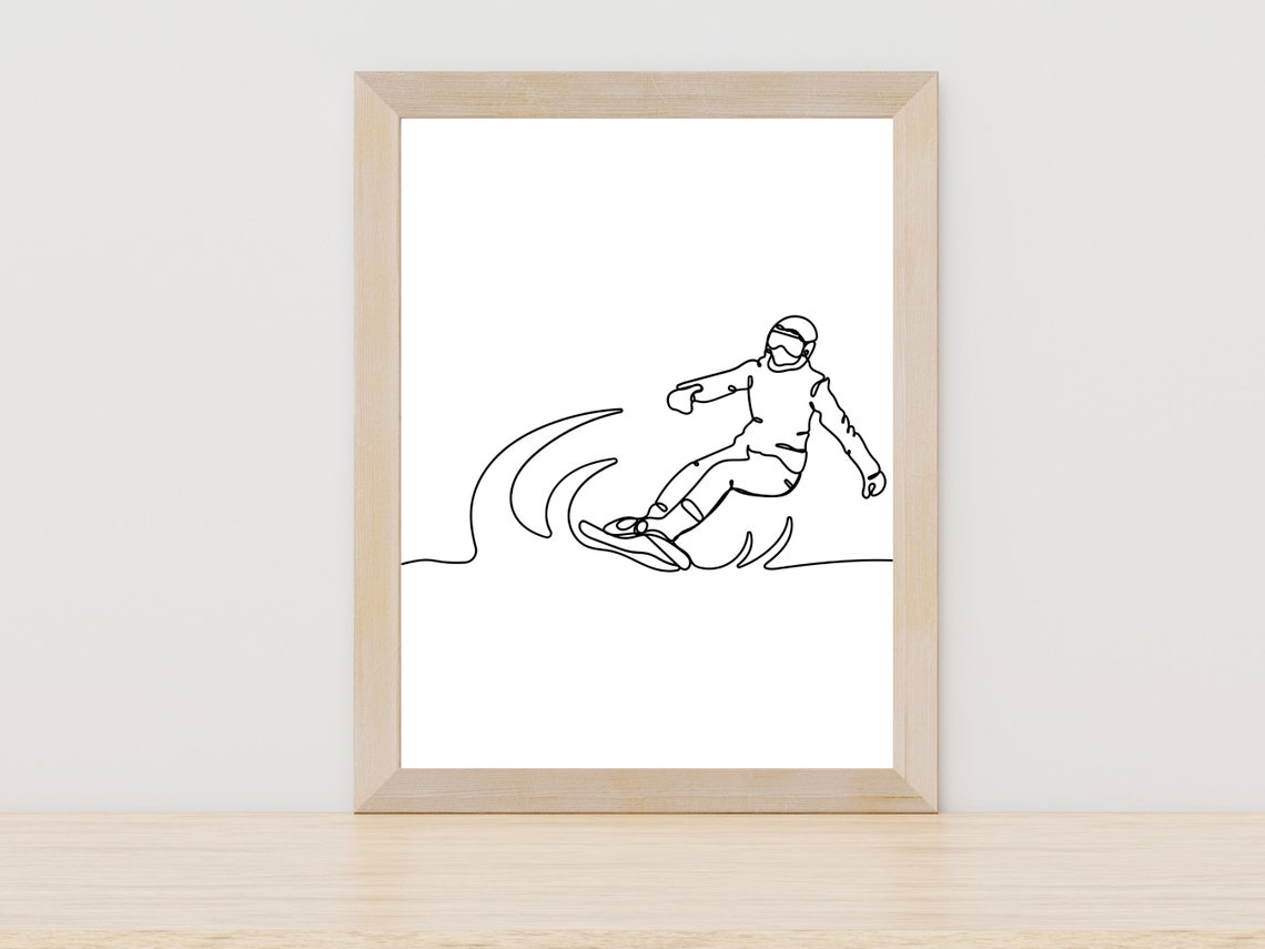 Dynamic Alpine Skier Carving Downhill Turn Single Line Art Poster