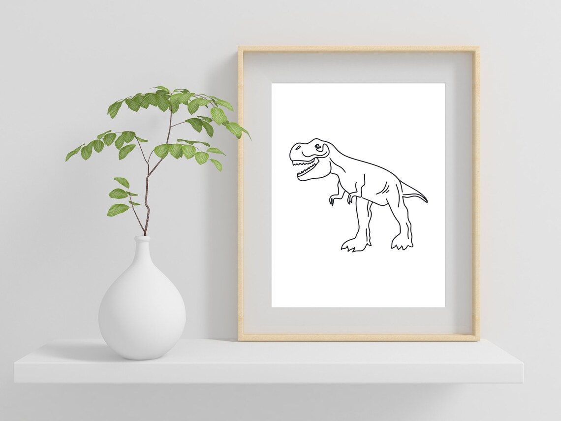 Tyrannosaurus Rex Full Body Minimalist Line Art Kids Room Poster - Image 2