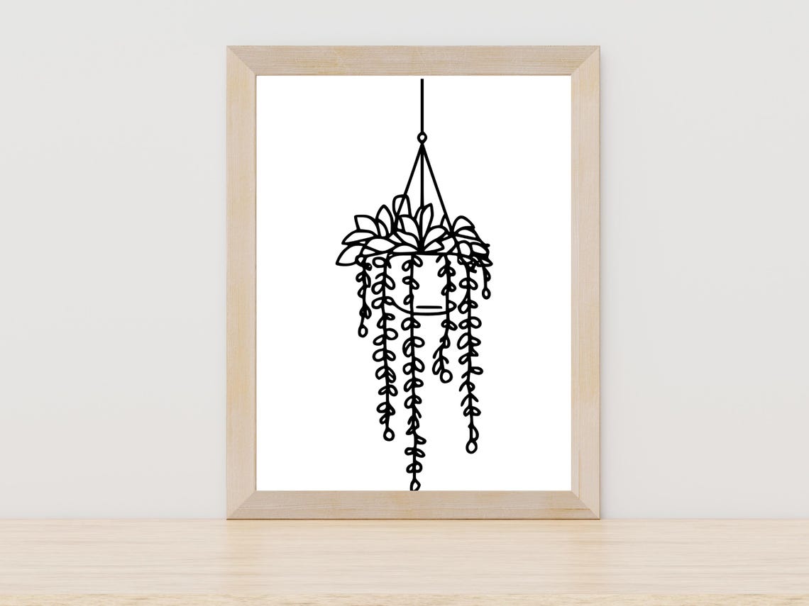 Hanging Succulent Plant One Line Drawing Botanical Minimalist Poster