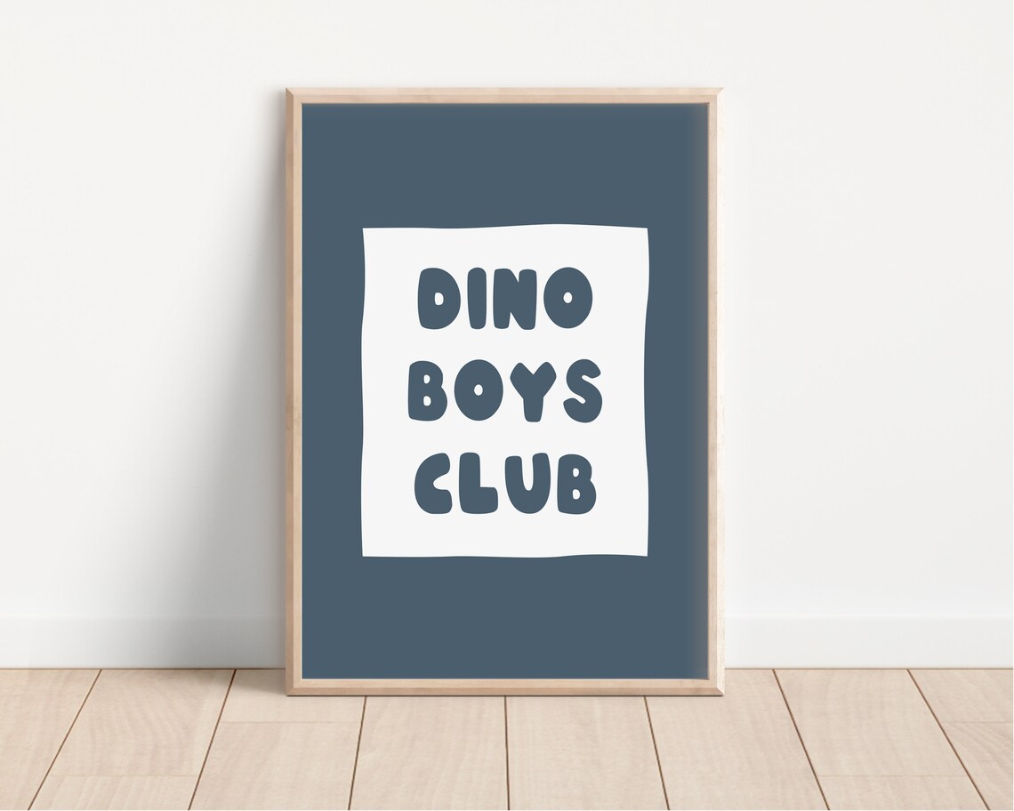 Dino Boys Club Navy Blue Nursery Playroom Kids Room Decor Poster - Image 2