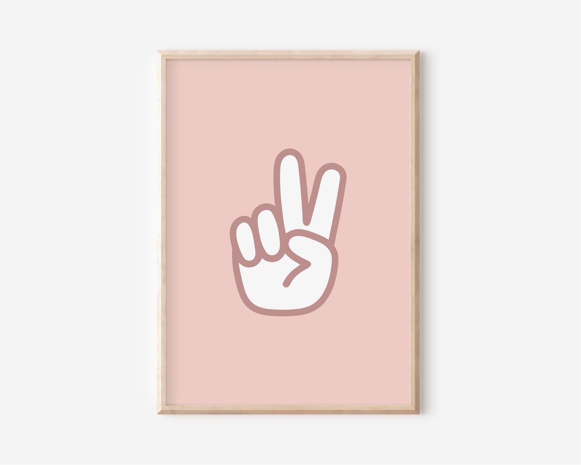 Pink Peace Hand Sign Poster Cute Girls Nursery Boho Room Art Design - Image 3