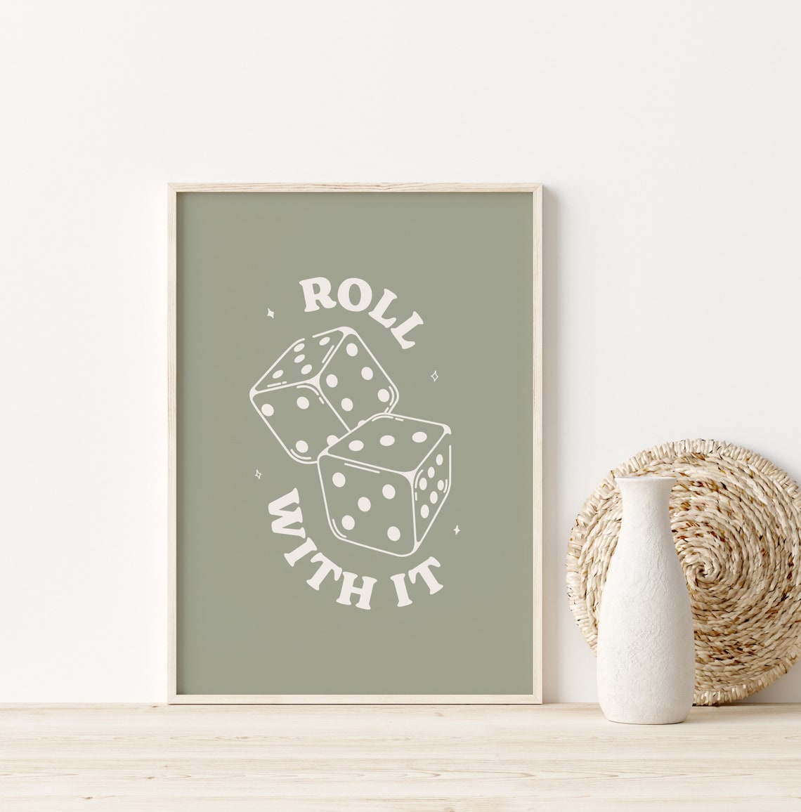 Roll With It Lucky Dice Quote Sage Green Retro Game Room Poster - Image 4