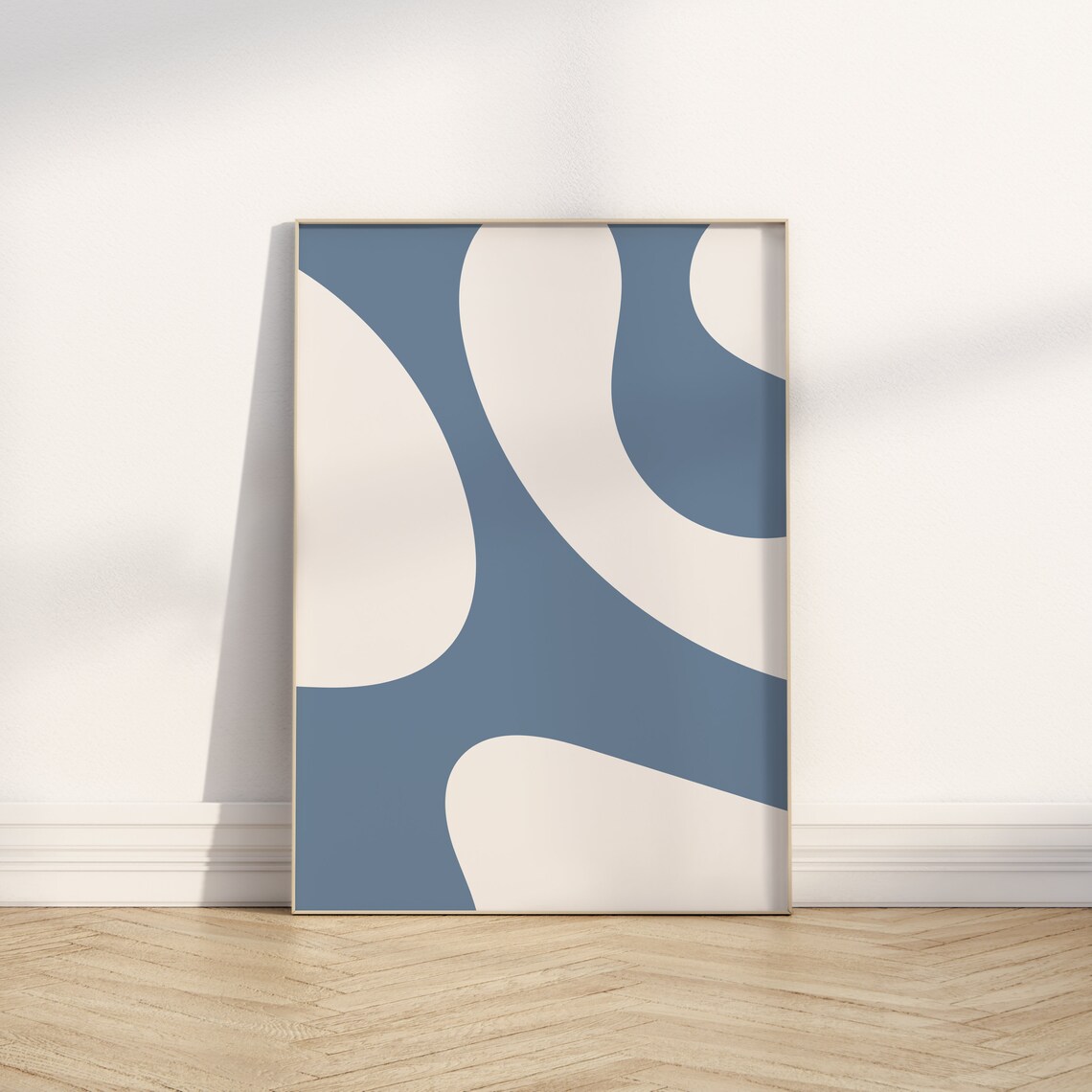 Blue Cream Bold Curves Modern Abstract Minimalist Art Poster