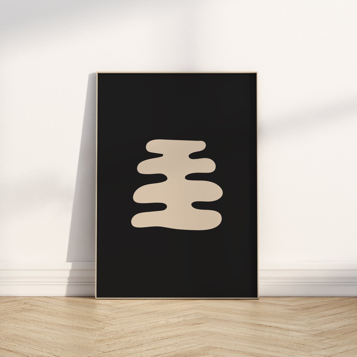 Black Cream Wavy Abstract Stacked Shape Modern Minimalist Poster - Image 2