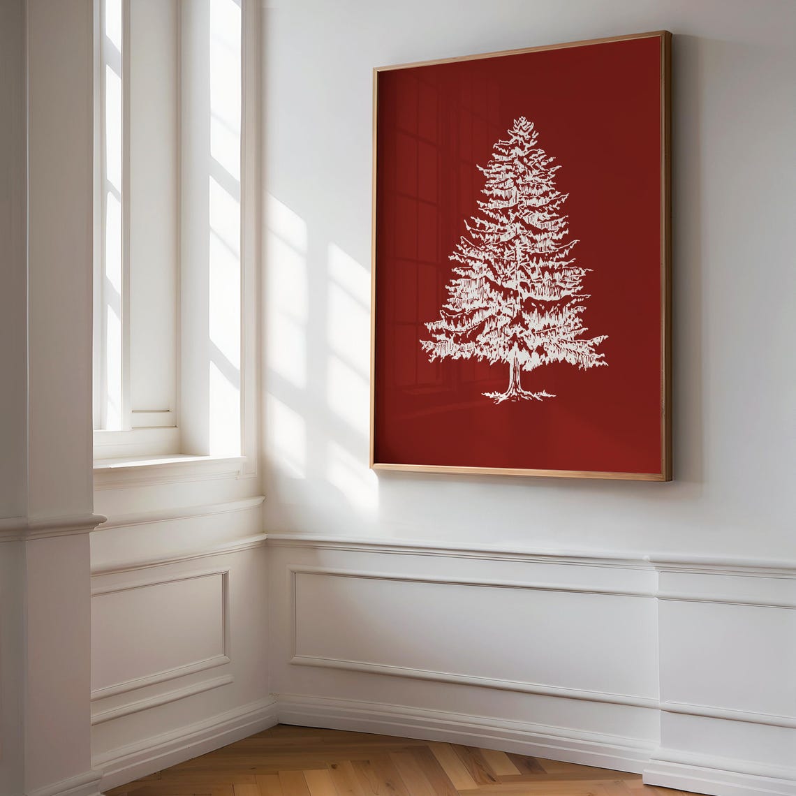 White Pine Tree Red Christmas Minimalist Holiday Tree Poster - Image 3