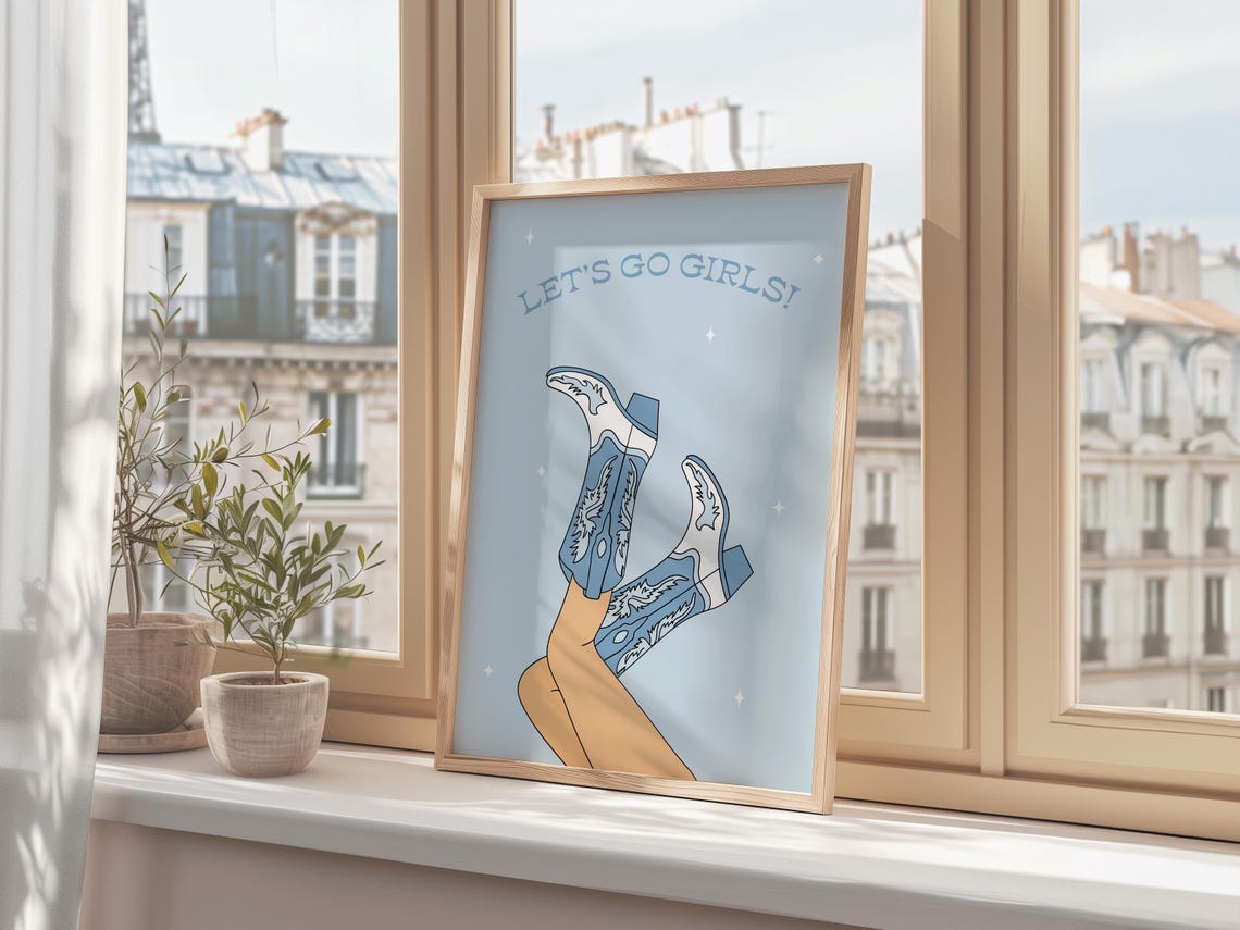 Lets Go Girls Print Cowboy Boots Print Preppy Print Trendy Wall Art Cowgirl Wall Art Blue Wall Art Disco Cowgirl Wall Art - Image 3