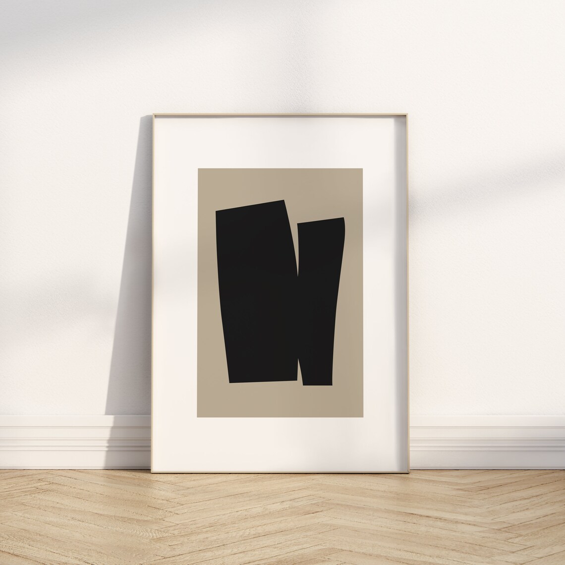 Neutral Black Organic Curves Beige Minimalist Abstract Print