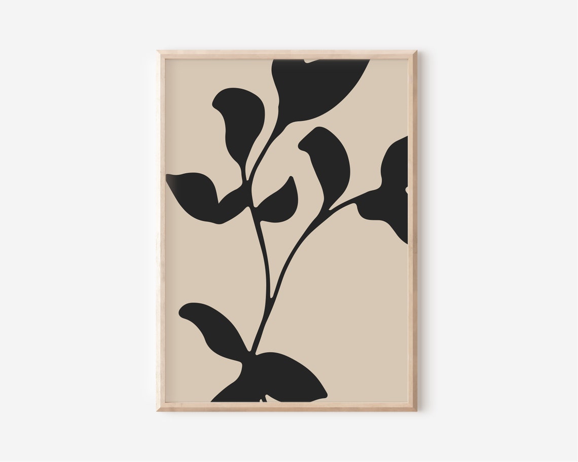 Black Leafy Branch Silhouette Beige Botanical Minimalist Art Poster - Image 3
