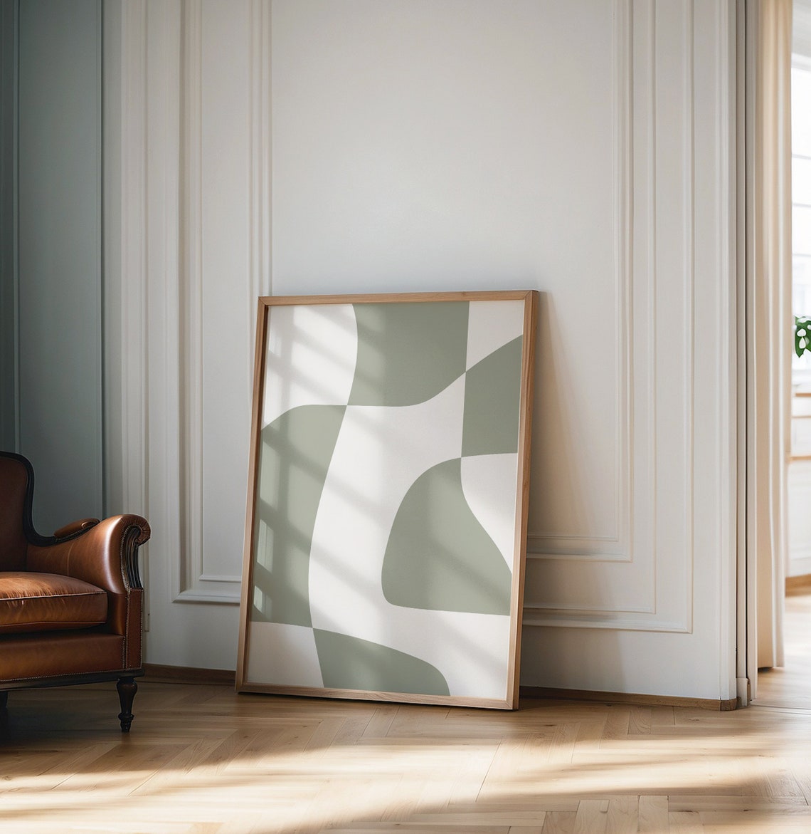 Sage Green Abstract Wavy Shapes Modern Geometric Print Organic Decor - Image 3