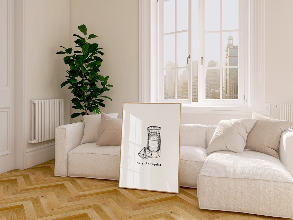 Pass The Tequila Sketch Shot Glass with Lime Wall Bar Decor Poster - Image 3