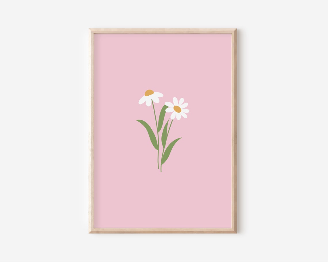 Pink Daisy Minimalist Floral Boho Nursery Girls Bedroom Poster - Image 2
