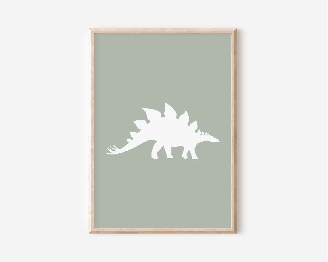 Stegosaurus Silhouette Sage Green Dino Nursery Poster For Boys - Image 3