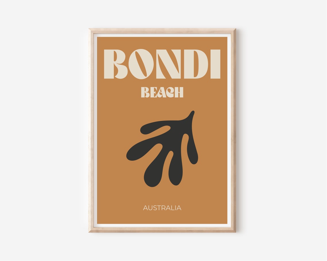 Bondi Beach Australia Retro Travel Poster In Bold Burnt Orange - Image 2