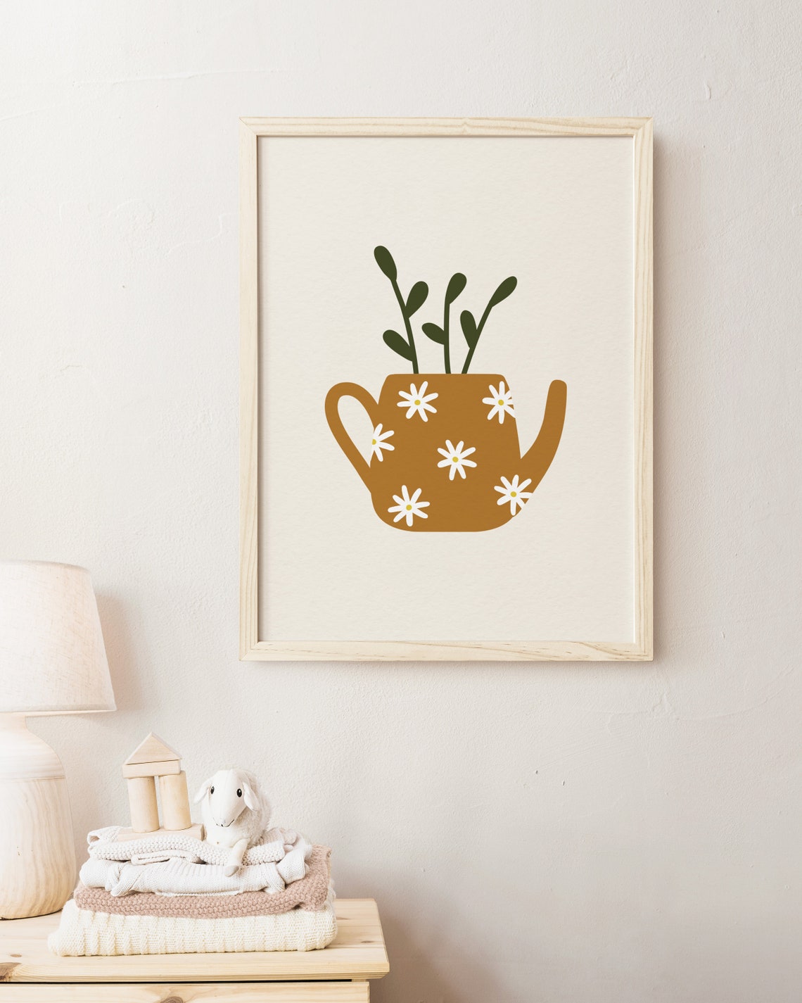 Retro Mustard Teapot With Daisies Botanical Kitchen Decor Poster - Image 3