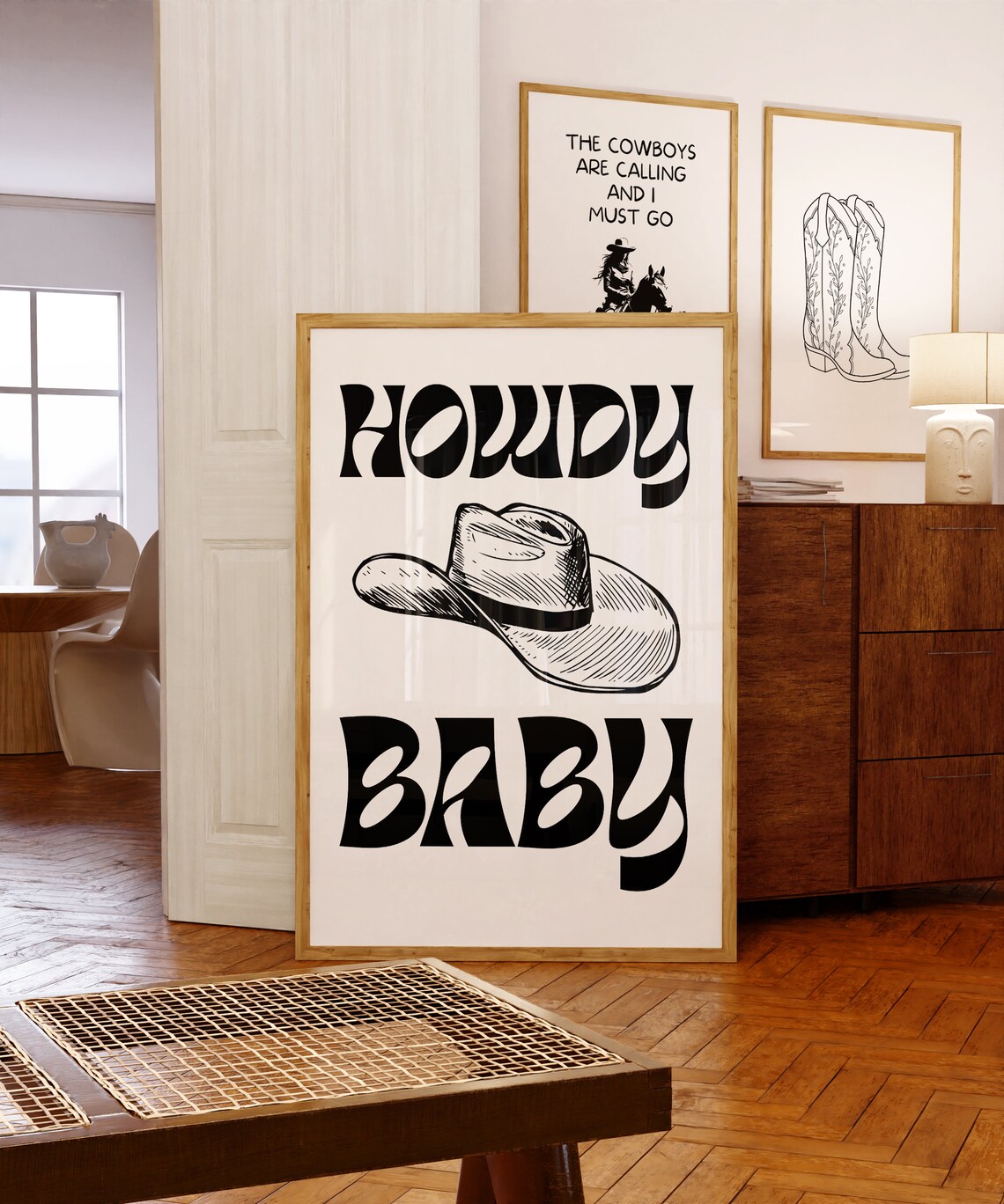 Howdy Baby Cowboy Hat Retro Western Text Art Print for Nursery Wall - Image 2