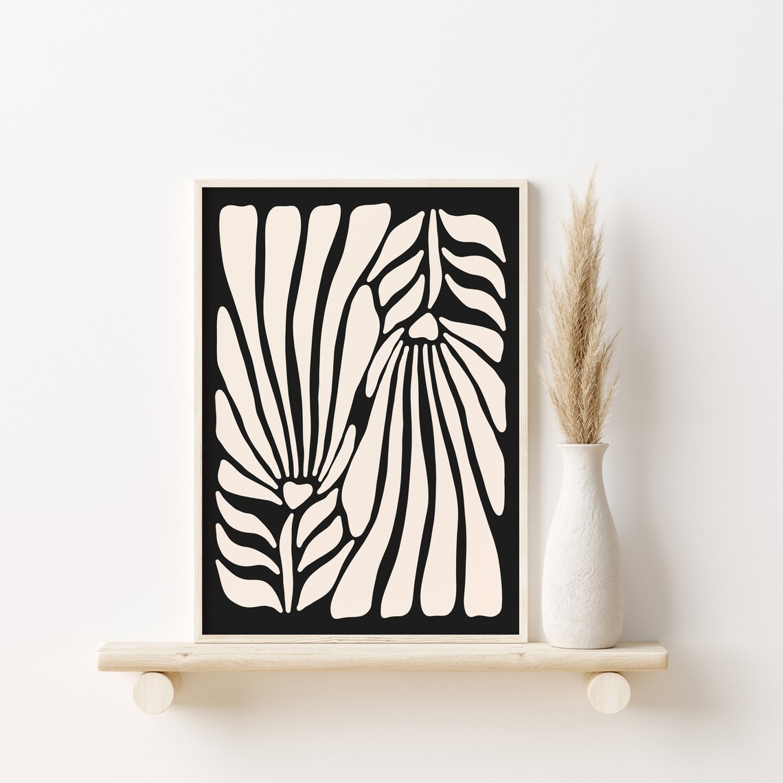 Black Cream Tropical Palm Leaves Bold Botanical Minimalist Poster - Image 5