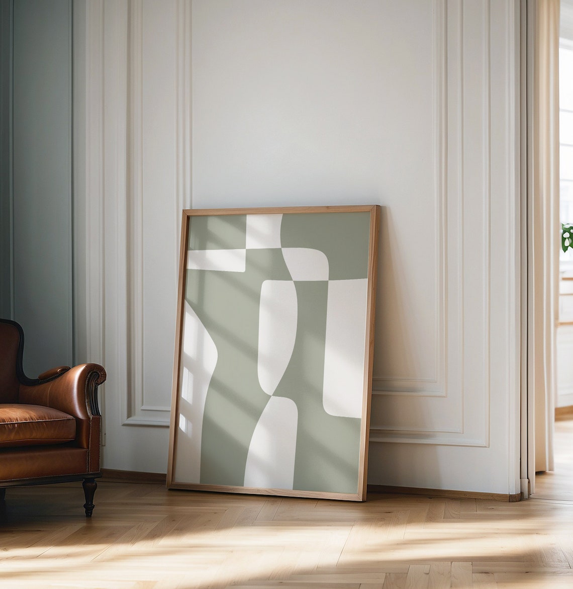 Sage Green Abstract Organic Curved Shapes Minimalist Neutral Poster - Image 2