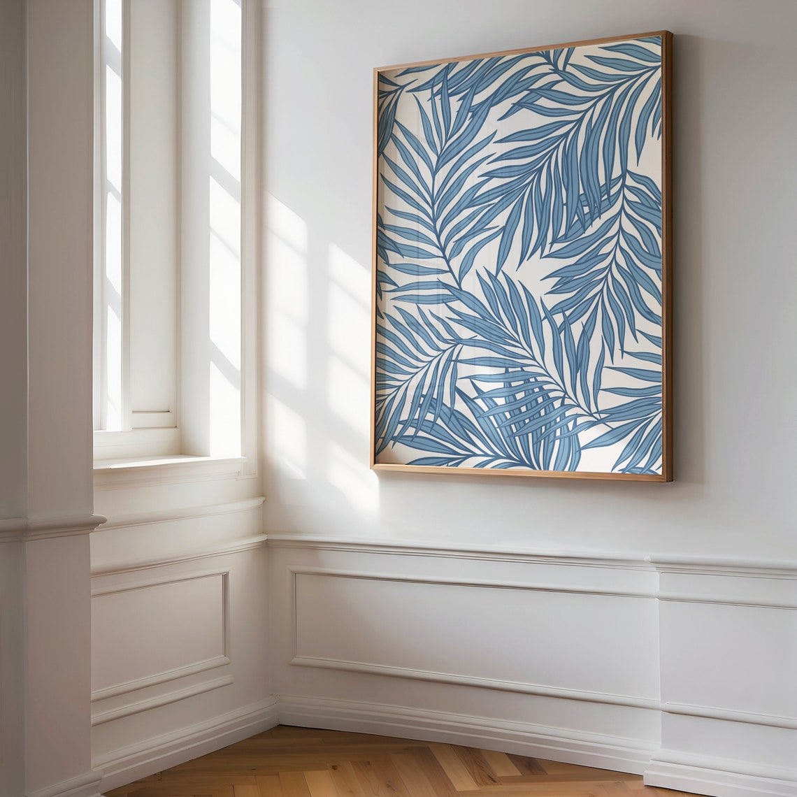 Blue Tropical Palm Leaf Pattern Coastal Beachy Botanical Art Print - Image 3