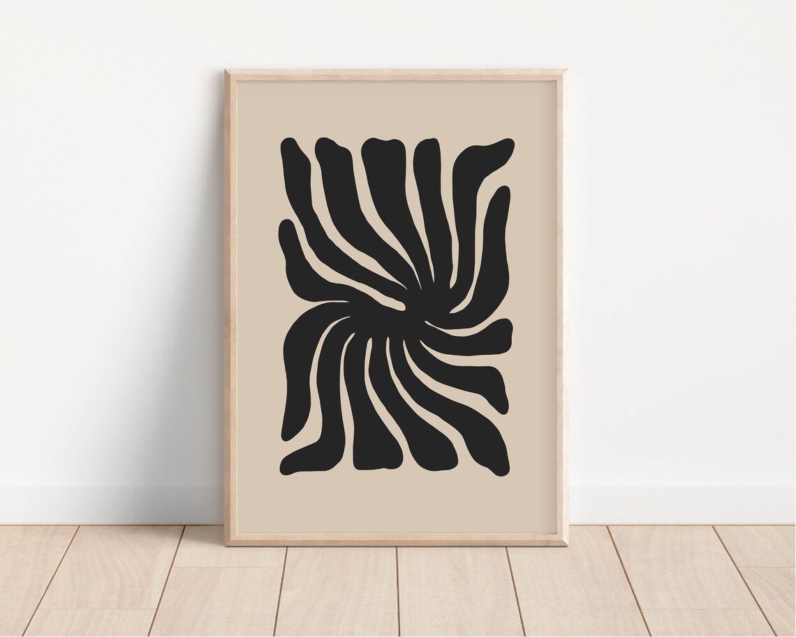 Beige Black Botanical Sunburst Organic Modern Abstract Poster - Image 2