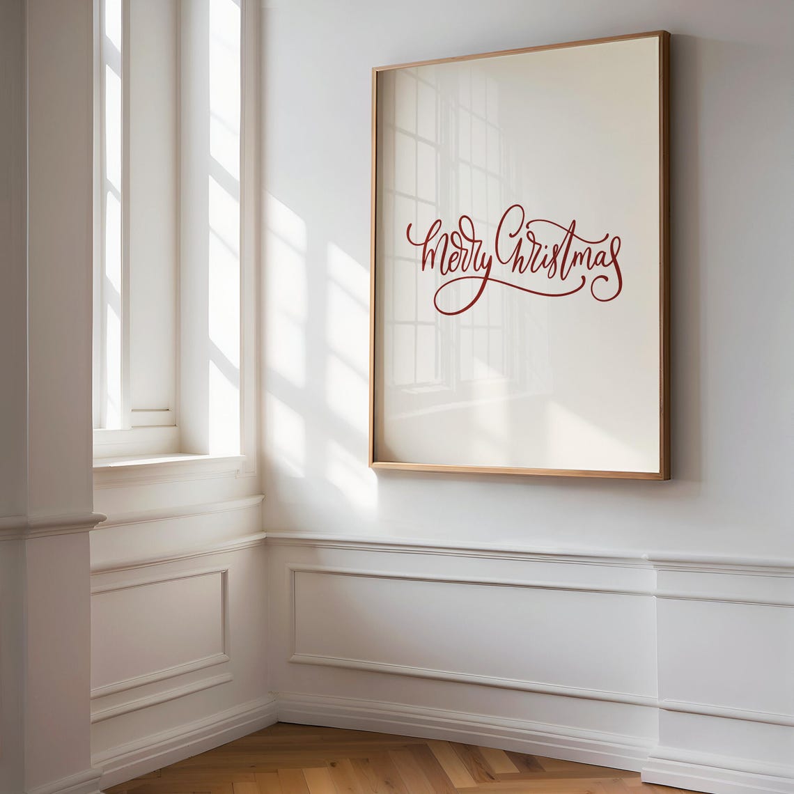 Merry Christmas Red Script Cream Minimalist Holiday Quote Print - Image 3