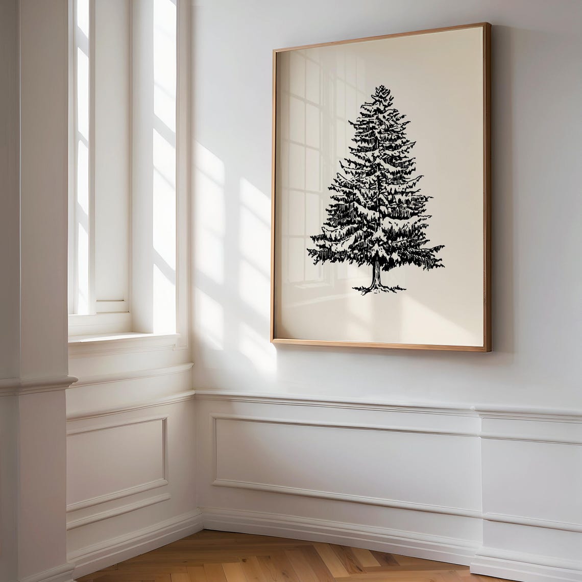 Black Ink Christmas Tree Sketch Cream Minimalist Holiday Poster
