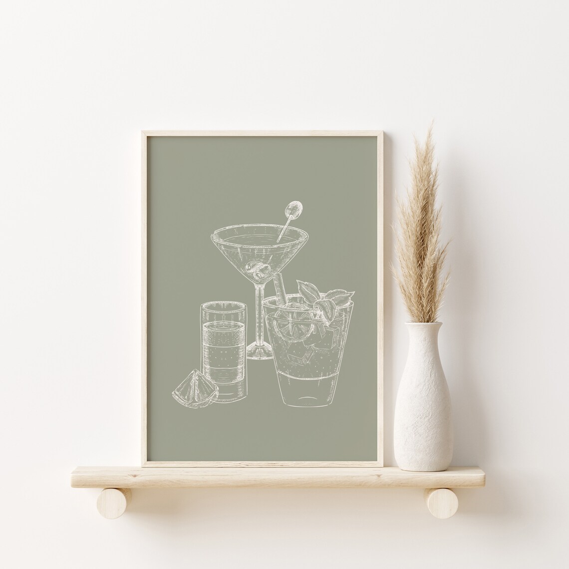 Cocktail Print, Sage Green Bar Cart Art Poster - Image 2