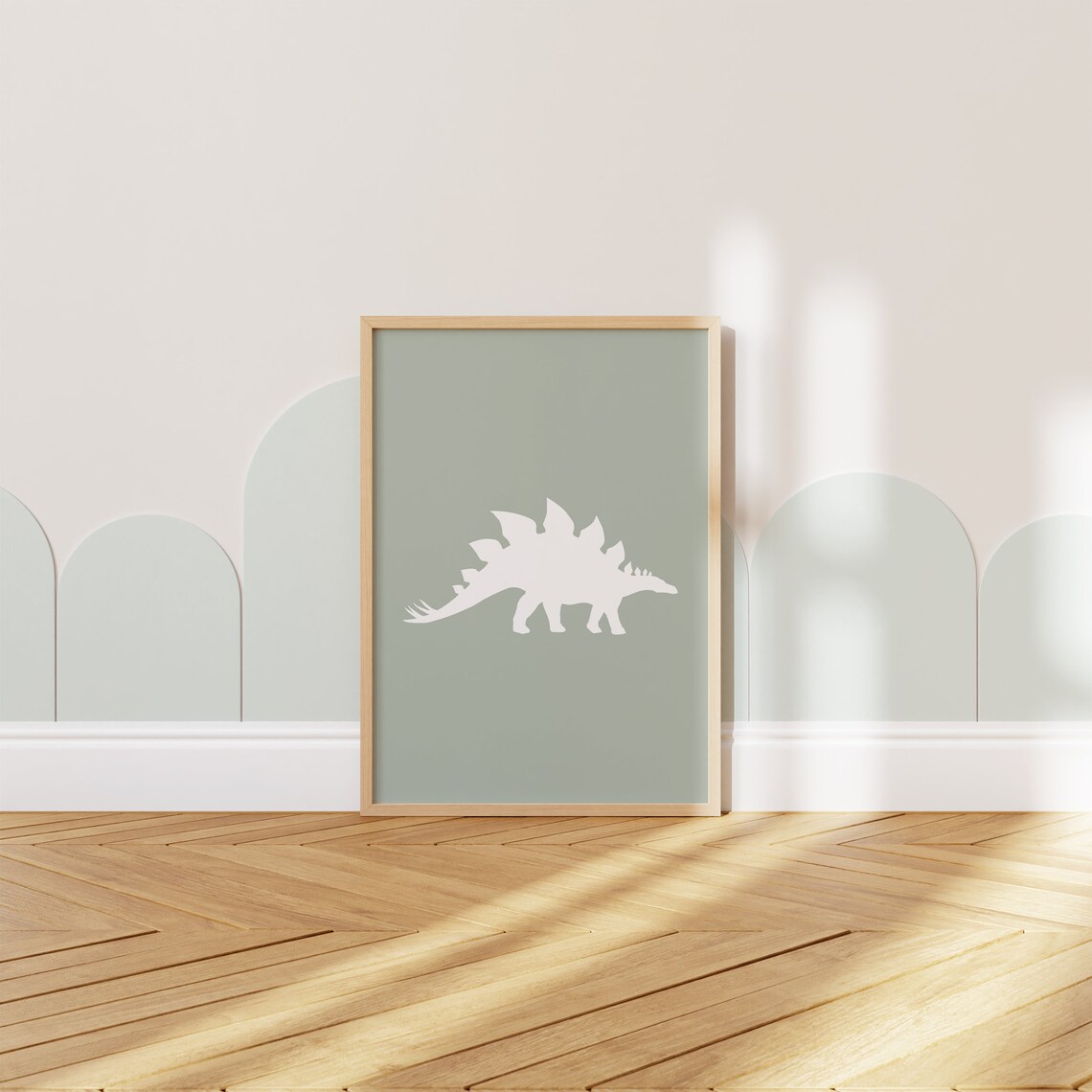 Stegosaurus Silhouette Sage Green Dino Nursery Poster For Boys - Image 2