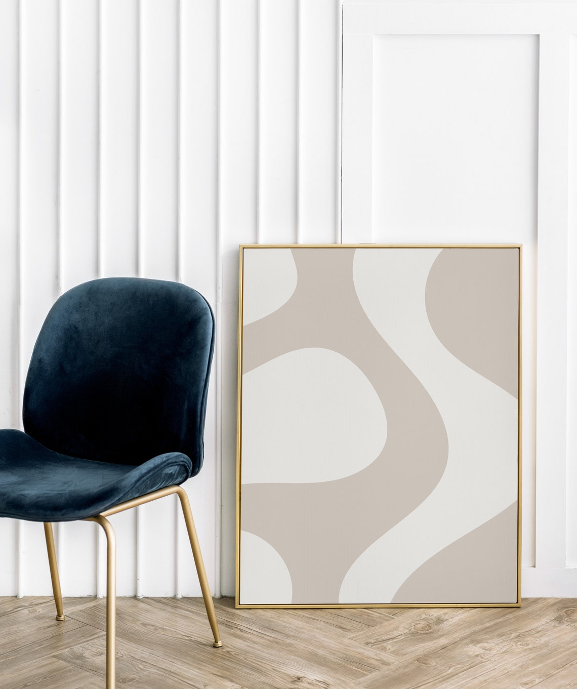 Beige Wavy Abstract Shapes Retro Groovy Minimalist Art Poster