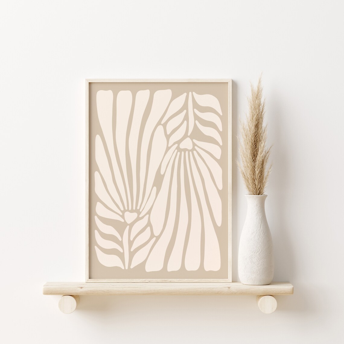 Beige Abstract Botanical Leaves Organic Minimal Living Room Poster - Image 4