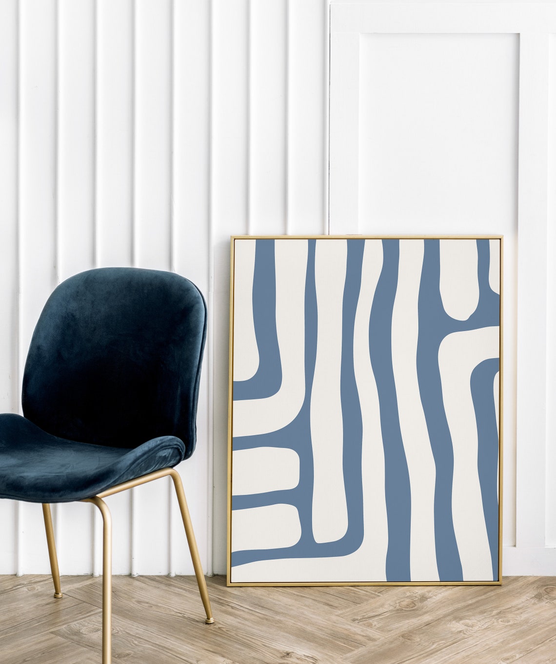 Blue Organic Wavy Lines Modern Abstract Minimalist Art Poster - Image 4